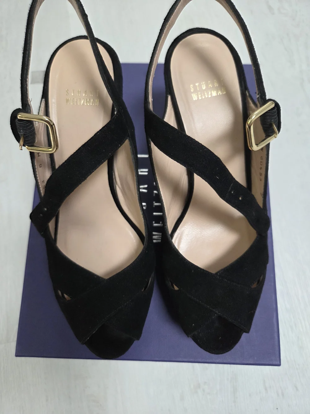 Stuart Weitzman Black Suede Slingback Heels